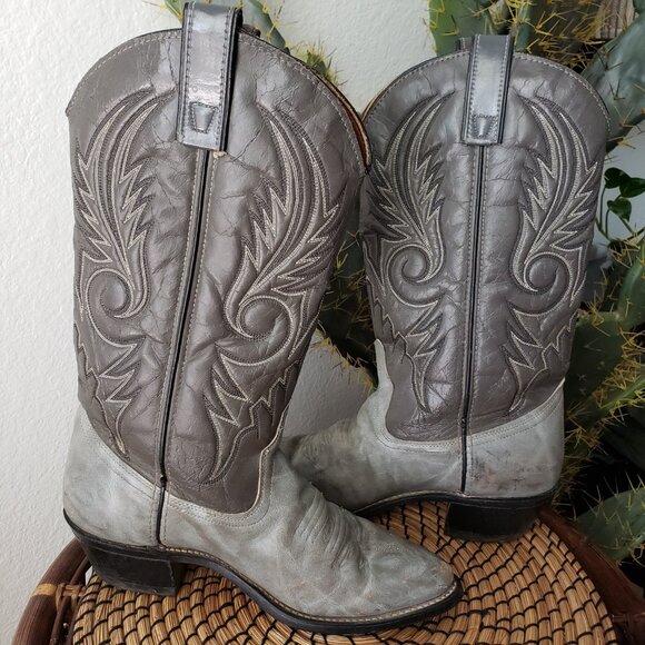 Vintage TEXAS Made Western Cowboy Boots Embroidered Leather Gray size 8.5D Men's - Picture 3 of 13